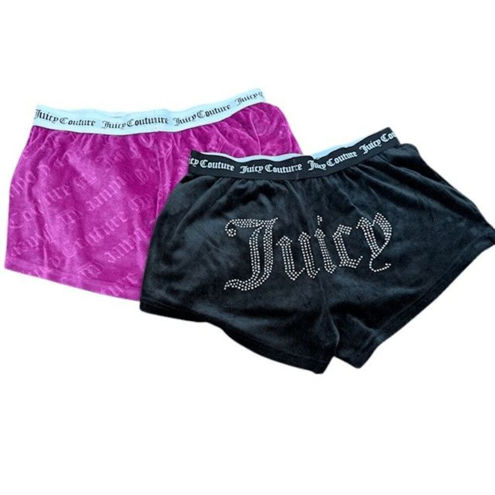 Juicy Couture 2 pc Velour Shorts Sleepwear Bling Logo Elastic Waist Size Medium